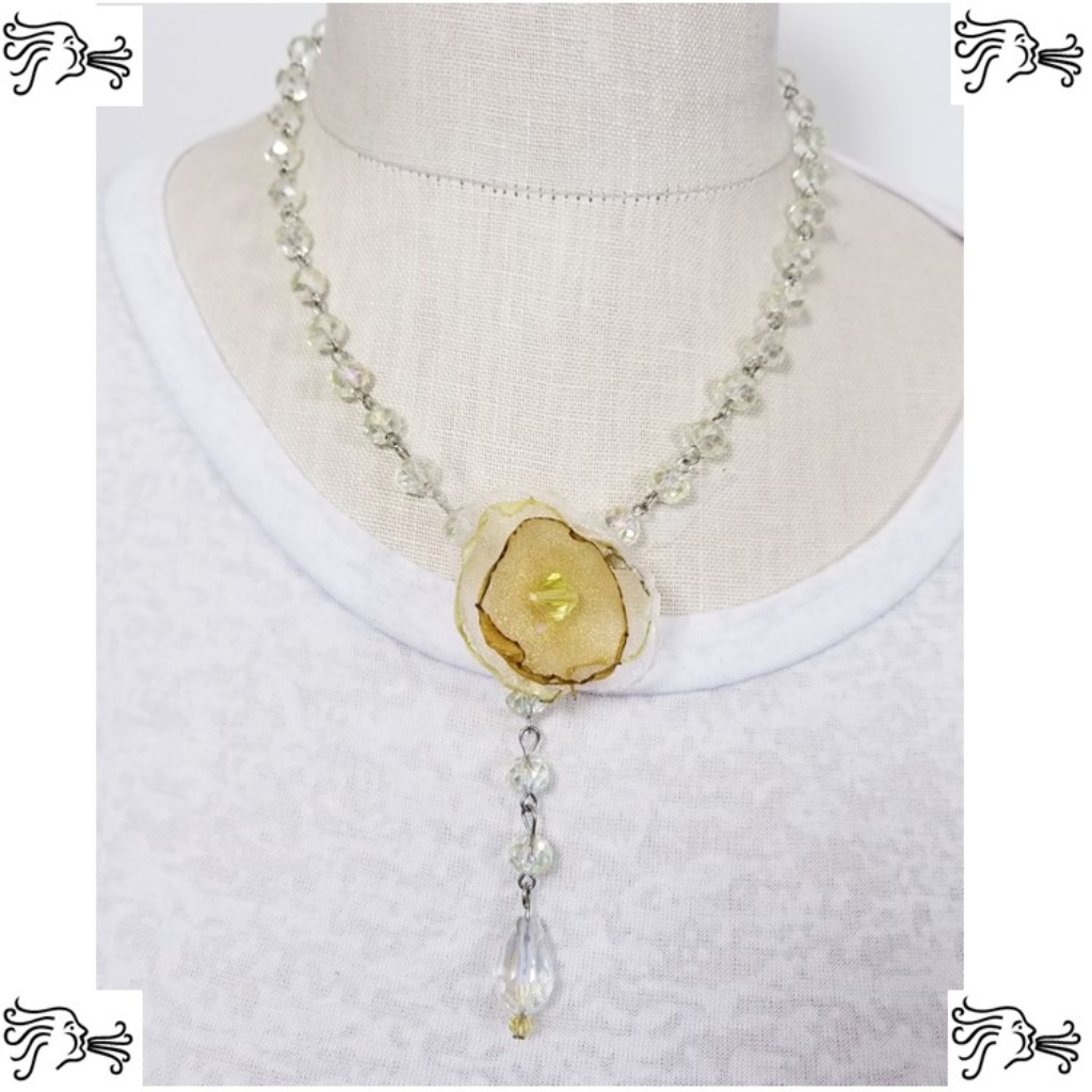 Y Necklace Lemon Yellow Crystal Silver Chain 25$